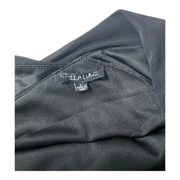 Stella Luce Bodycon Black Ruched Off the Shoulder Mini Dress Sheer Sleeves Large - Picture 9 of 11